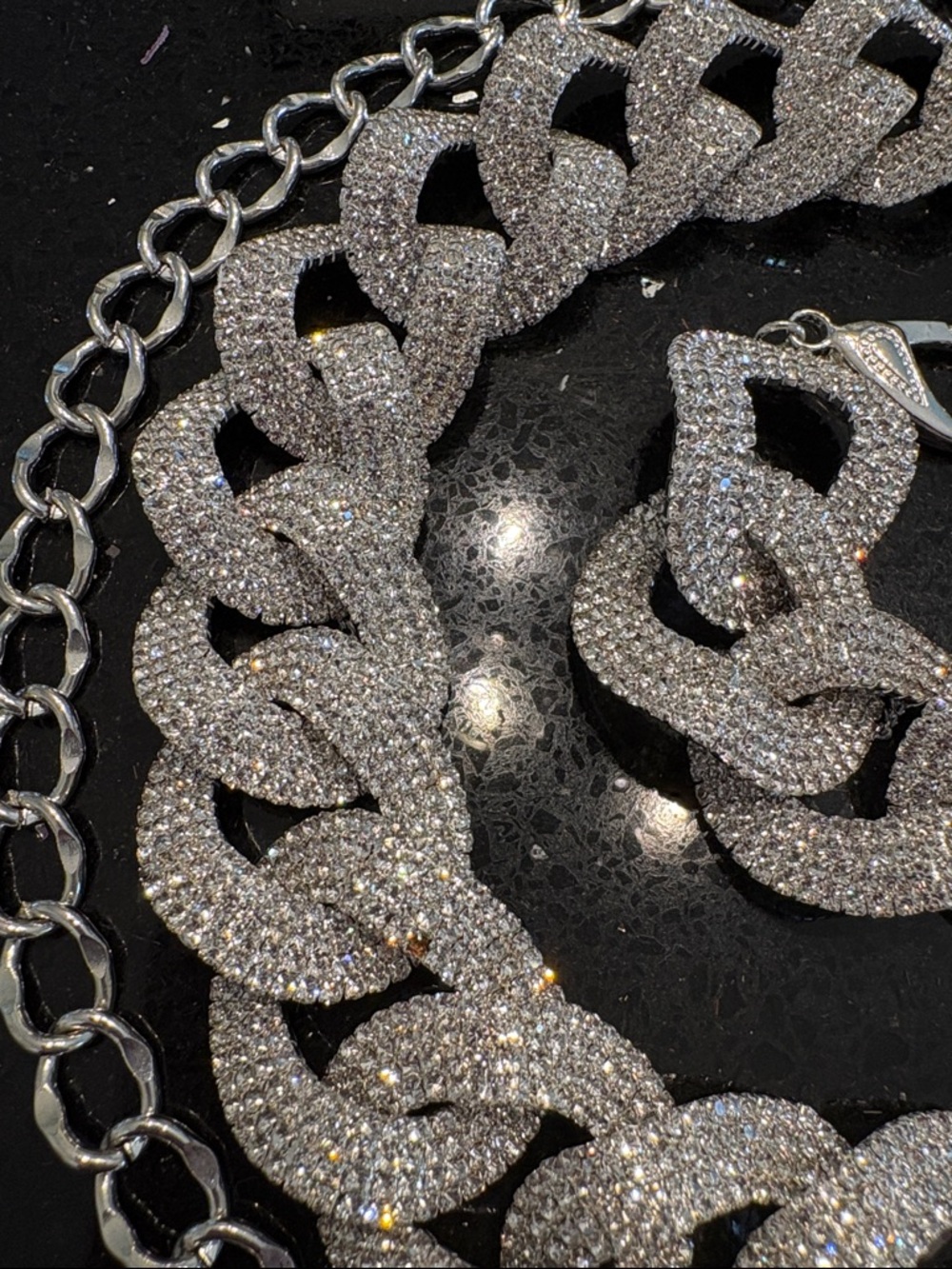*Silver Rhinestones Crystal Pave Chain Link Adjustable Belt Sparkly BOHO GLAM - Picture 4 of 7